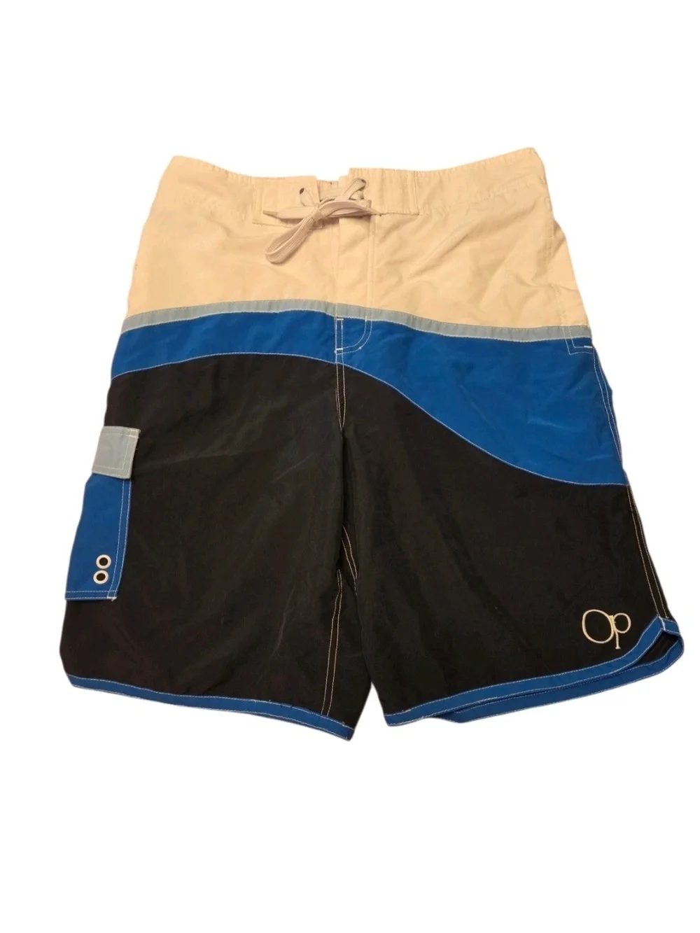 OP Men's Colorblock Black/Blue/Tan Swim Trunks